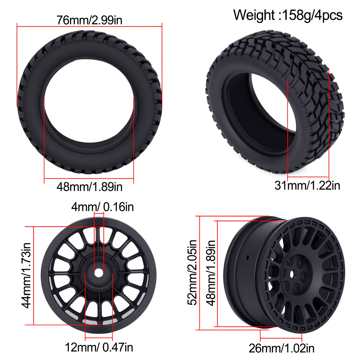 1.9인치 75*31mm 고무 플라스틱 랠리 타이어 1 - Tamiya Model Rc Car 리뷰 및 가격